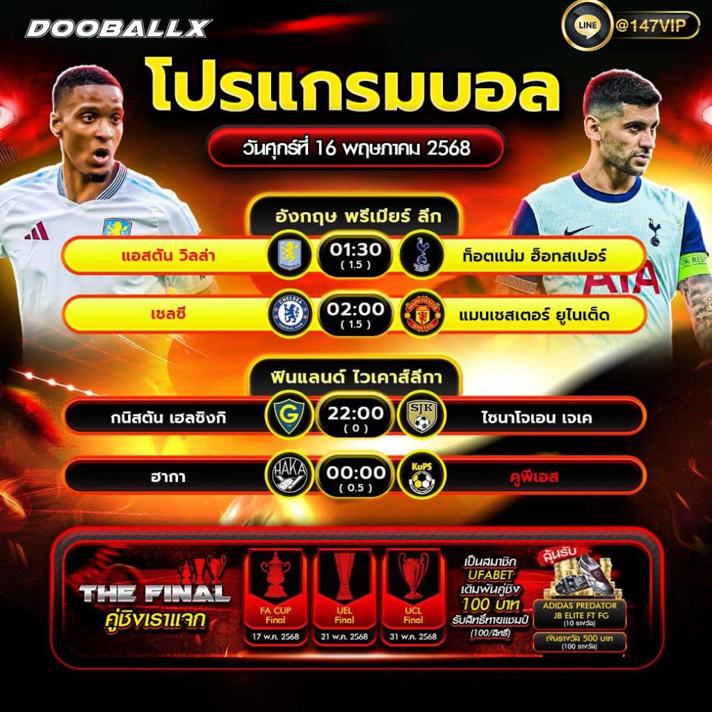 โปรแกรมบอลวันที่ 16-05-68