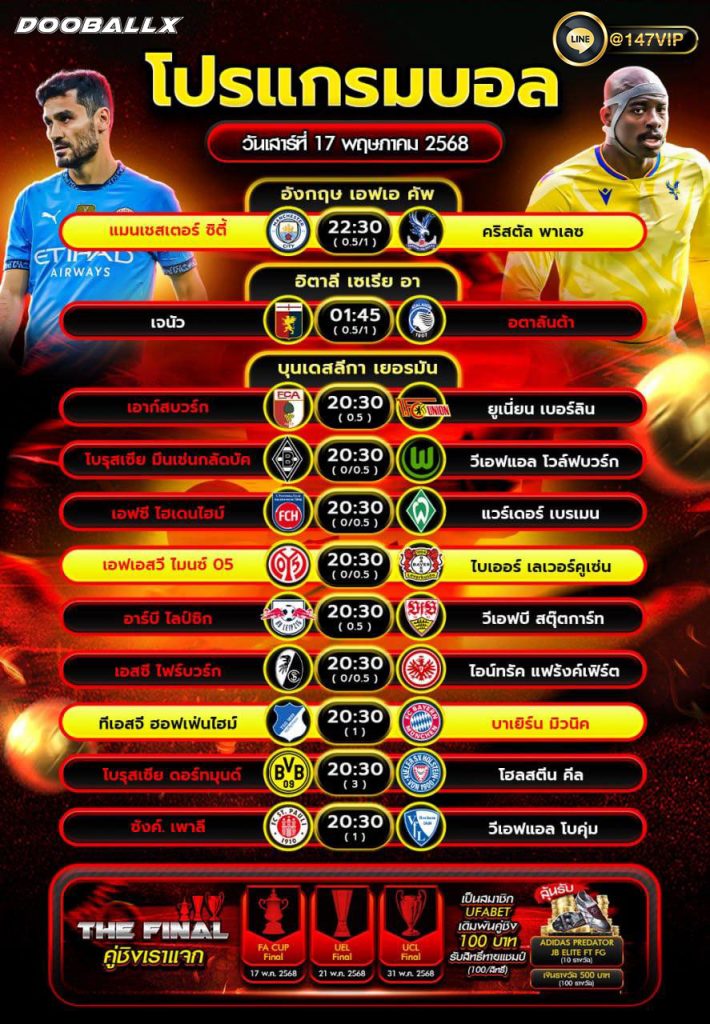 โปรแกรมบอลวันที่ 17-05-68