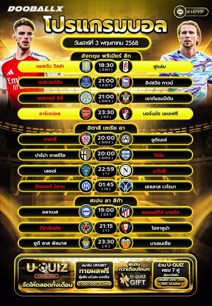 โปรแกรมบอลวันที่ 03-05-68
