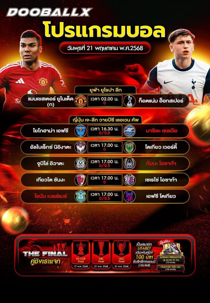 โปรแกรมบอลวันที่ 21-05-68