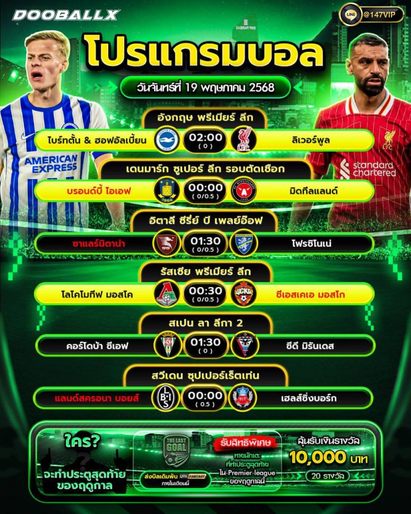 โปรแกรมบอลวันที่ 19-05-68