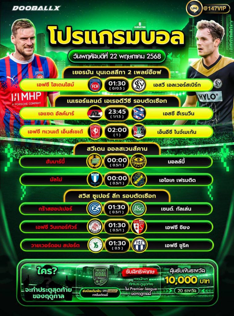 โปรแกรมบอลวันที่ 22-05-68