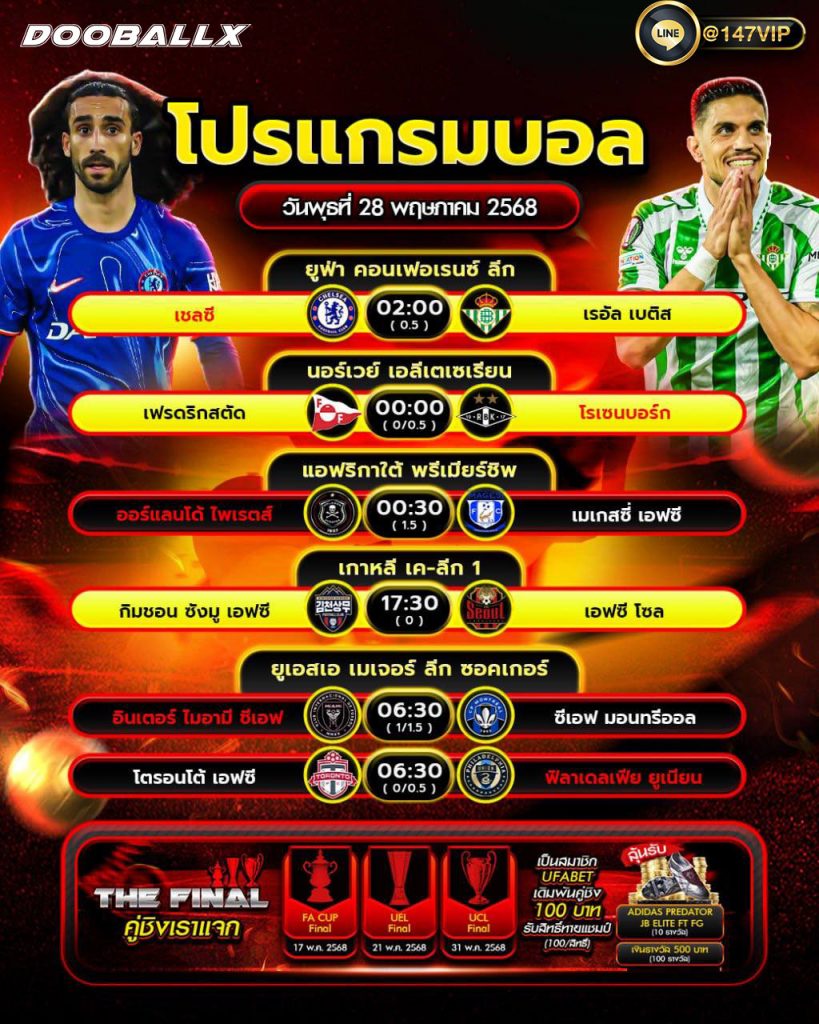 โปรแกรมบอลวันที่ 28-05-68