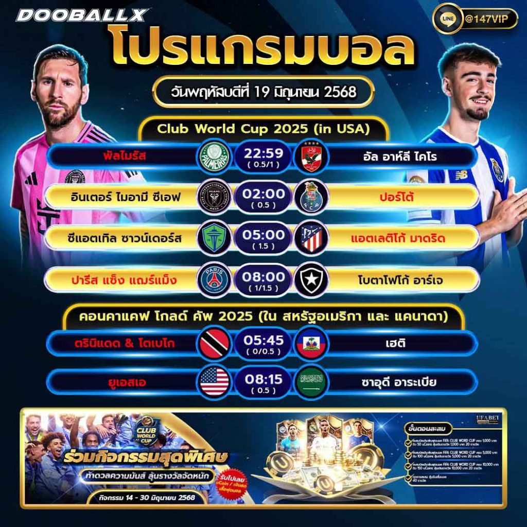 โปรแกรมบอลวันที่ 19-06-68