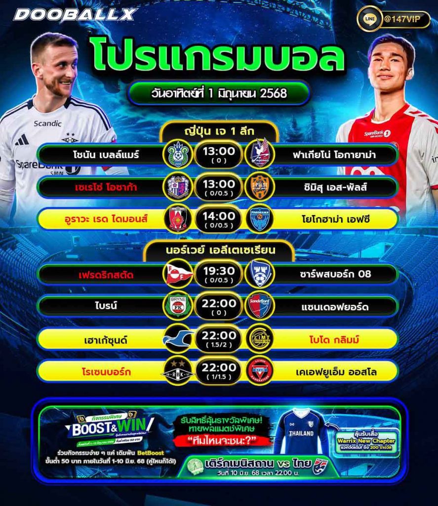 โปรแกรมบอลวันที่ 01-06-68