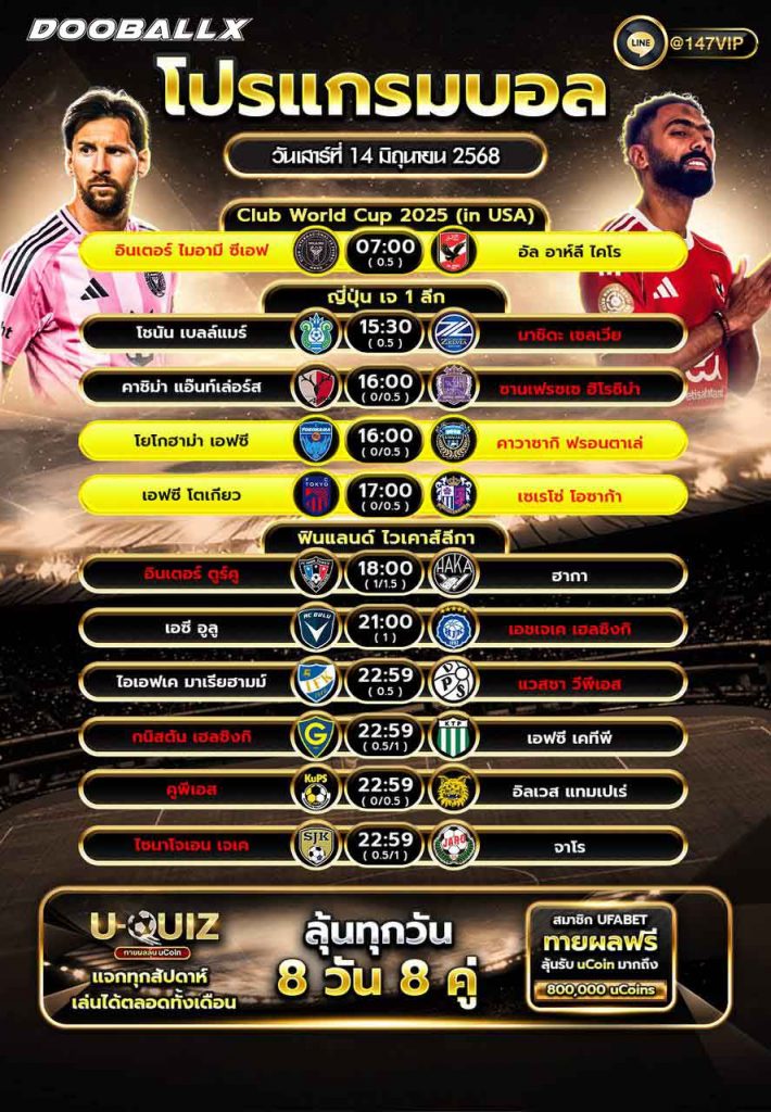 โปรแกรมบอลวันที่ 14-06-68