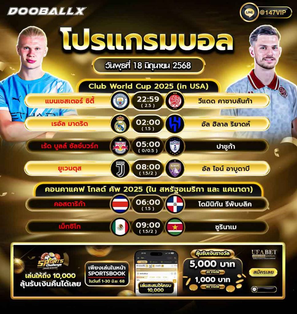 โปรแกรมบอลวันที่ 18-06-68