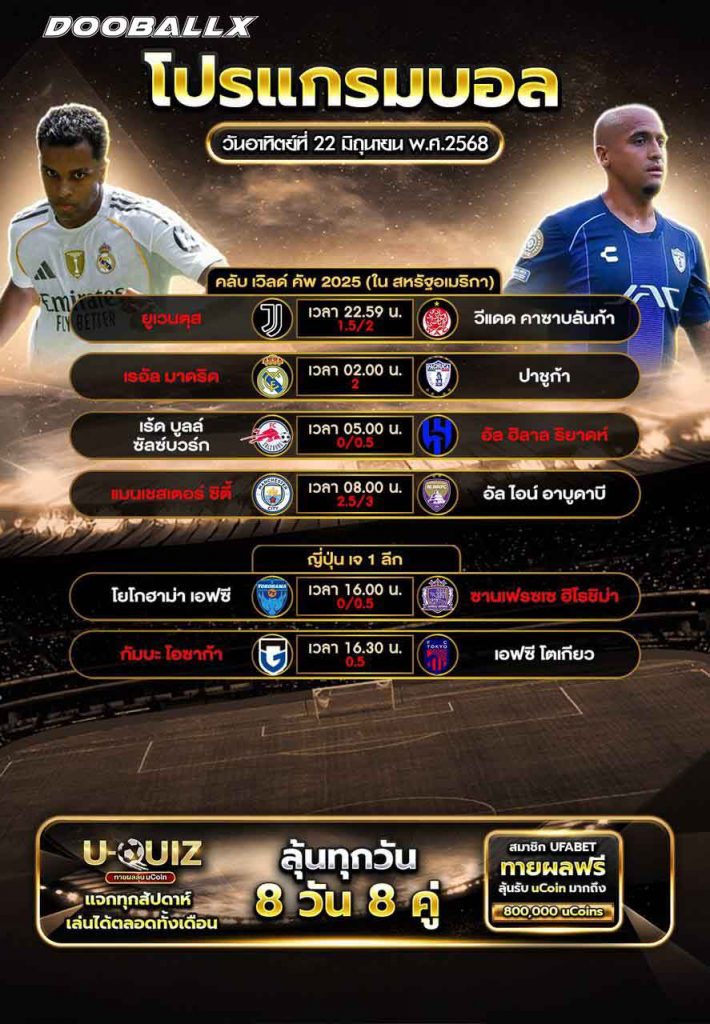 โปรแกรมบอลวันที่ 22-06-68