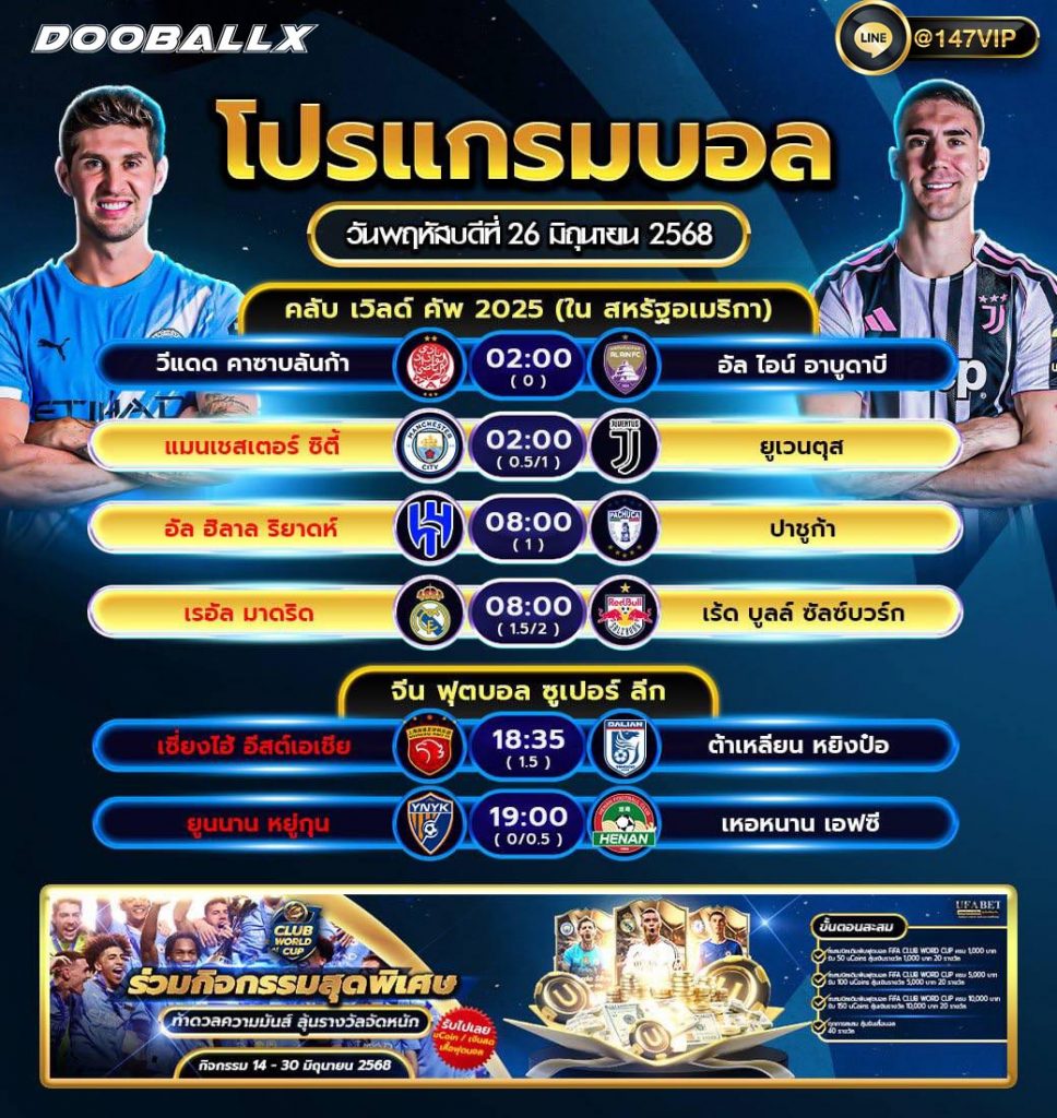 โปรแกรมบอลวันที่ 26-06-68