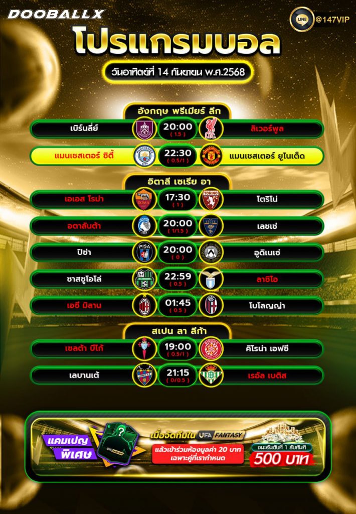 โปรแกรมบอล 14-9-68